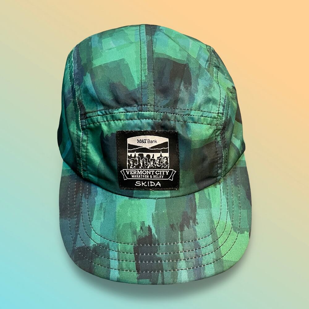 Skida Vermont City Marathon 5 Panel Hat Cap Green Abstract Unisex Strapback